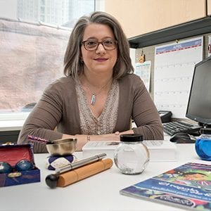 Amanda Moreno sitting at a table