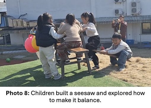 Photo 8. Children built a seesaw and explored how to make it balance.