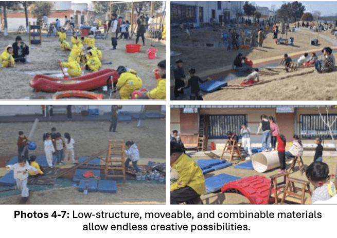 Photos 4-7. Low-structure, moveable, and combinable materials allow endless creative possibilities.