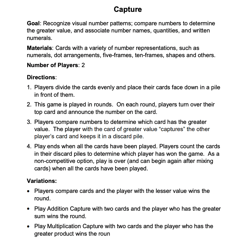 Capture playing card games