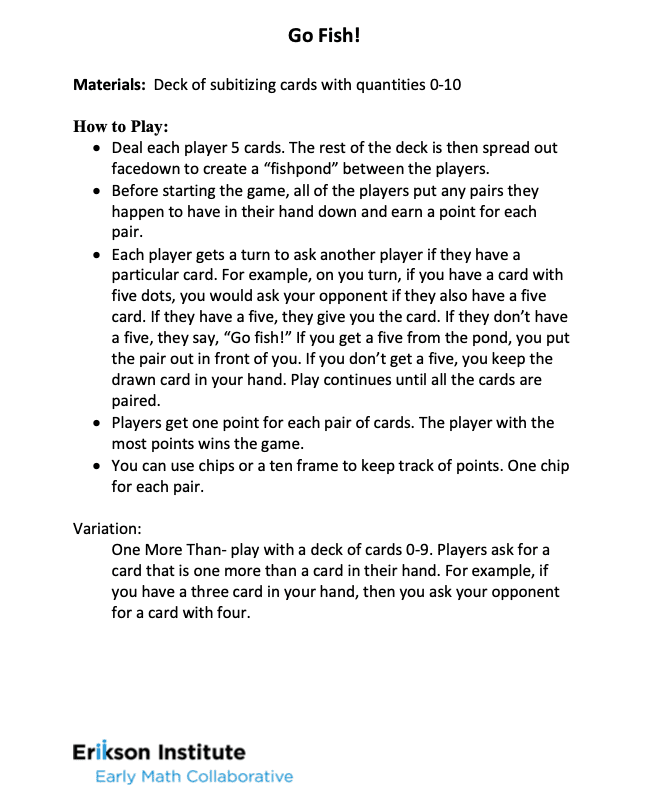 Go Fish playing math card games